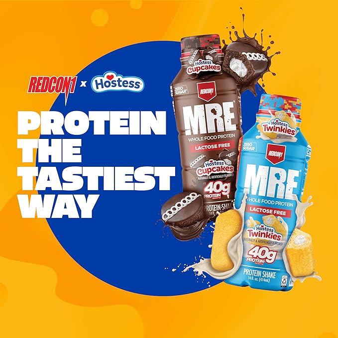 REDCON1 MRE Ready to Drink Protein Shakes Hostess™ Twinkies - Lactose Free RTD Protein Made with Real Whole Food Protein Blends - Easy to Digest Nutritional Shake (12 Pack)