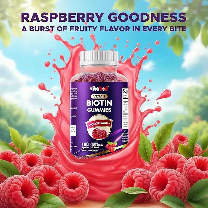 Biotin Gummies 10000 mcg – 180 Vegan Gummies Hair Skin &amp Nails Support for Women Men &amp Kids – Non-GMO Gluten-Free Delicious Flavor