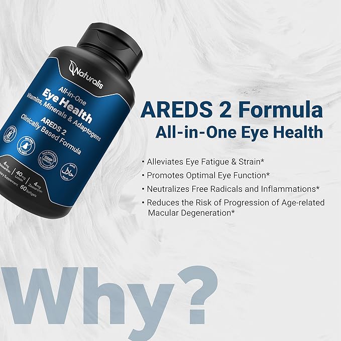 Naturalis Areds2 Clinically Based Eye Supplement | Lutein Zeaxanthin Astaxanthin Bilberry Blueberry Cranberry &amp Grape Seed Adaptogen Blend | 120 Vision Essential Softgels