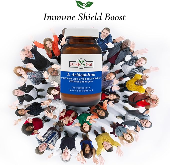 Foods For Gut Lactobacillus Acidophilus Probiotic Powder 200 Billion cfu's | Made in USA | No Additives | Direct from Manufacturer | No Third-Party Storage | Immune Support | 60 Grams (2.11 Oz)