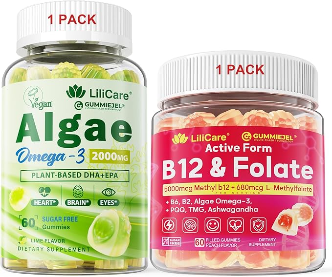 Bundle: Algae Omega 3 Gummies 1 Pack &amp Methyl B12 + L-Methylfolate Gummies 1 Pack