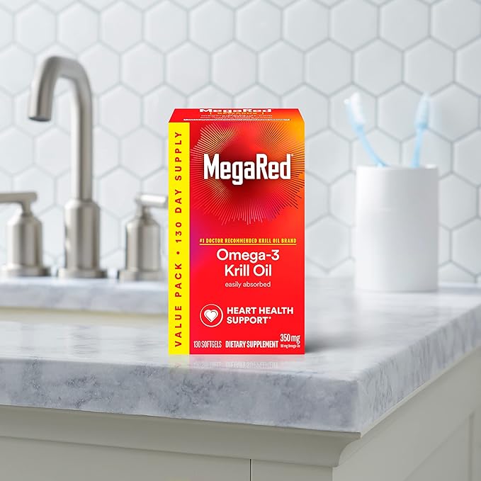 MegaRed - Omega-3 Krill Oil 350mg Softgels (130 Count in A Bottle) EPA &amp DHA Omega-3 Fatty Acids with No Fishy Aftertaste Unlike Fish Oil Contains Antioxidant Astaxanthin