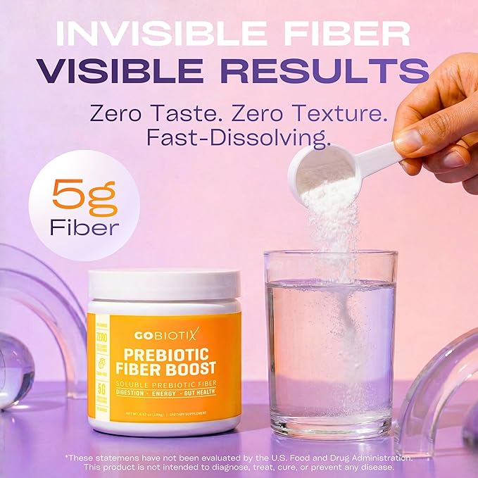 GOBIOTIX Fiber Supplement Powder with Prebiotics for Digestive Health and GLP-1 Support Soluble Fiber for Gut Health &amp Debloat Keto Vegan Gluten &amp Sugar Free 35 Servings (1 Pack)