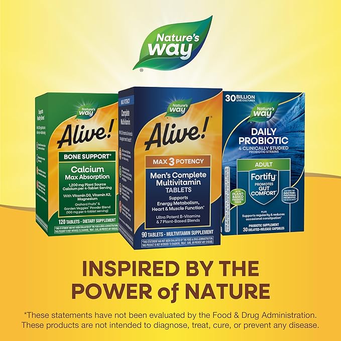 Nature’s Way Alive! Men’s Max3 Potency Multivitamins Supports Energy Metabolism* Heart &amp Muscle Function* with Methylated B12 and Folate Gluten-Free 90 Tablets