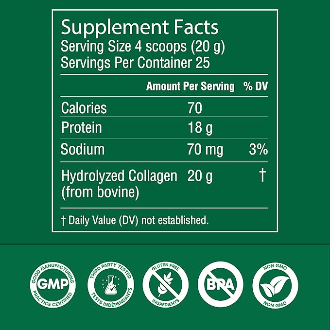 Organika Collagen Powder - for Healthy Hair Skin Nails and Joints. Hydrolyzed Protein Peptides for Better Absorption- Grass-Fed Non-GMO- Unflavoured- 2.2lbs