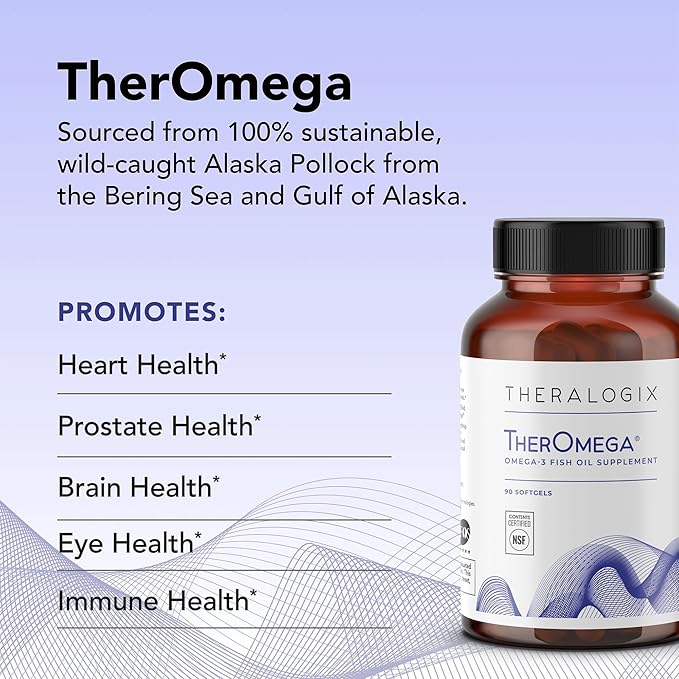 Theralogix TherOmega Omega-3 Fish Oil Supplement - Supports Heart Brain Immune &amp Joint Health* - 700 mg DHA &amp EPA from Wild Alaska Pollock - Sustainably Sourced - NSF Certified - 90 Softgels