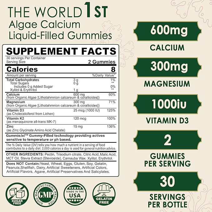 Plant Based Calcium Supplement Vegan Omega3 Gummies 1280mg- from Marine Algae Oil