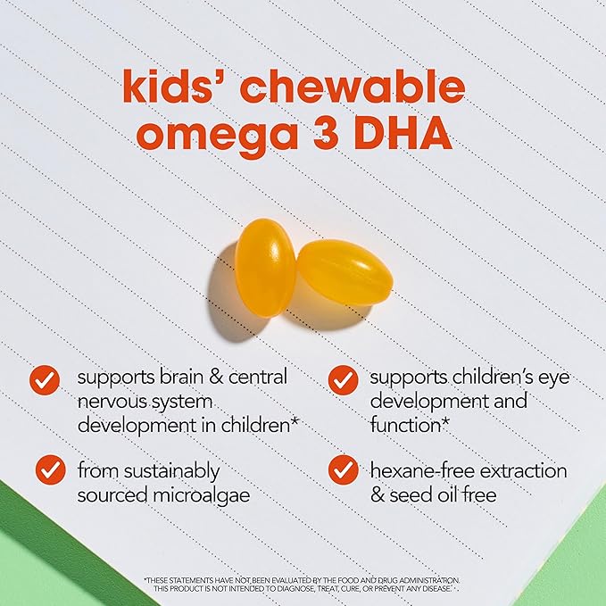 I’m Nutrients Brain DHA | Algae Omega 3 Supplement for Kids | Supports Brain Development | Promotes Healthy Eye Function | Naturally Flavored | 60 Chewable Soft Gelatin Capsules