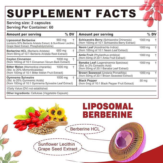 Berberine Supplement 1500mg + Liposomal Calcium AKG Supplement 1500mg