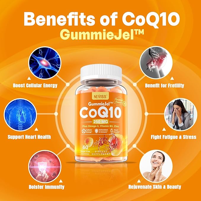 NEVISS Sugar-Free CoQ10-250mg Filled Gummies60Cts + Vegan Vitamin D3 5000IU &amp Methyl B12 1000mcg Gummies 120Cts