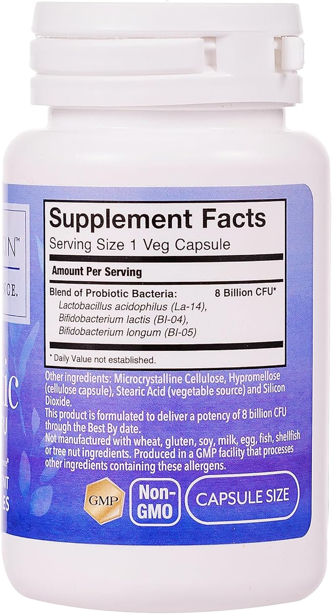 Enhanced Probiotic – 8 Billion CFU | Daily Gut &amp Skin Support Supplement – 3 Targeted Strains for Digestive Balance &amp Skin Health | 60 Vegetarian Capsules | Non-GMO*