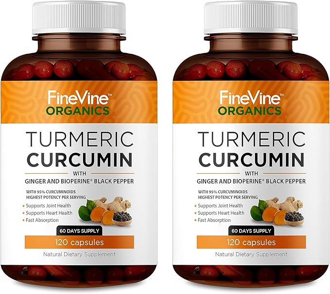 Turmeric Curcumin Supplement – 95% Curcuminoids with BioPerine Black Pepper &amp Ginger – 240 Capsules for Joint Support &amp Mobility – High Absorption Tumeric Curcuma Pills
