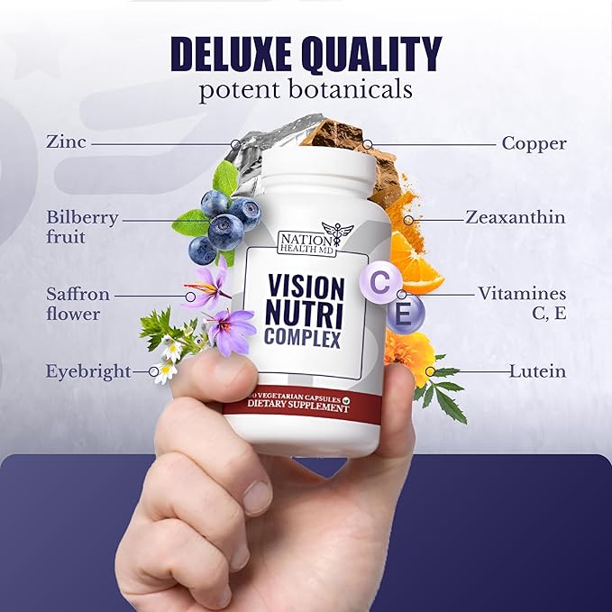 Vision Nutri Complex - Eye Vitamins with Lutein Bilberry - Eye and Vision Health for Men &amp Women - 60 Capsules