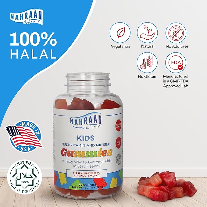 Halal Multivitamins for Kids (90 Count) &amp Halal Omega 3 Gummies for Adults &amp Kids (60 Count) - Non-GMO Vegetarian Gluten Free Halal Gummies