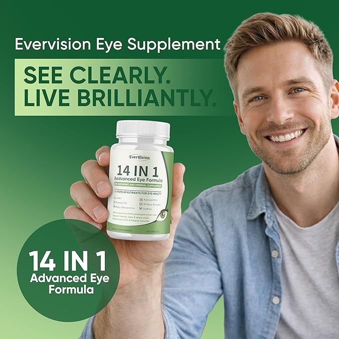 14 in 1 Advanced Eye Formula Eye Supplement with Lutein Zeaxanthin Astaxanthin Bilberry Extract &amp Zinc Eye Vitamin and Mineral Supplement for Adults &amp Seniors 60 Capsules (1)