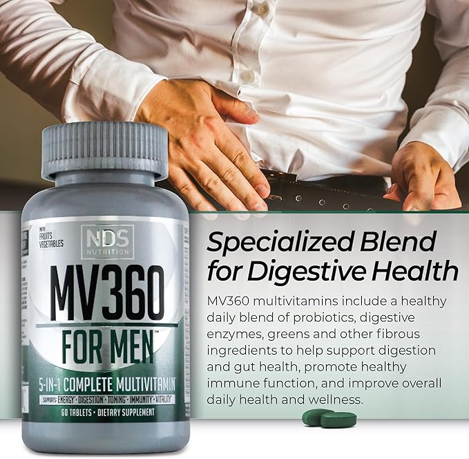 Men's Nutrition MV360 5-in-1 Complete Multivitamin with Essential Vitamins for Energy Digestion Toning Immune Support and Mens Health &amp Vitality 60 Tablets 30 Servings