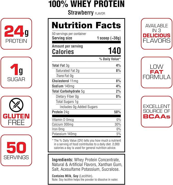 Labrada Nutrition 100% Whey Protein Powder Strawberry 4.13 lb