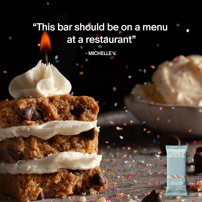 Stars + Honey Protein Bars Birthday Cake Chocolate Chip 14g Protein 2g Sugar with Collagen Peptides Dairy Free Soy &amp Gluten Free Snacks Keto Friendly No Seed Oils or Sugar Alcohols 10 Pac