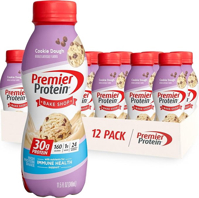 Premier Protein Shake Cookie Dough &amp Café Latte 30g Protein 11.5 Fl Oz 12 Pack Bundle