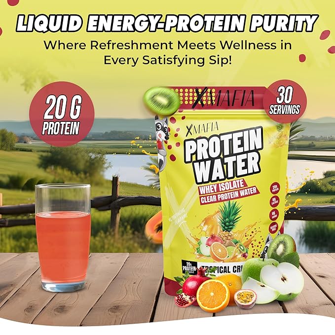 XMafia – Protein Water Clear Protein Powder – 30 Servings 20g Protein 27 oz - Hydrator Whey Isolate - 0g Lactose 0g Sugar Keto-Friendly - Tropical Crush - Iso Juice Protein Post-Workout