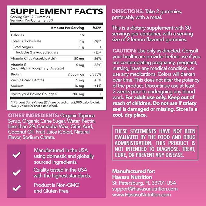 HAVASU NUTRITION Biotin and Collagen Gummies Bundle Ultimate Hair Growth Supplement with 5000mcg Type I and III with Zinc Vitamin E &amp C and 3000mcg Biotin for Hair Skin and Nail Growth
