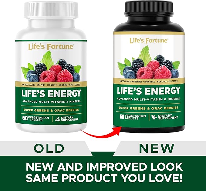 Life's Energy Advanced Daily Multivitamin for Men &amp Women Energy and Immune Support Supplement with Super Greens Antioxidants Enzymes - Iron Free Vegetarian 60 Tablets by Life's Fortune