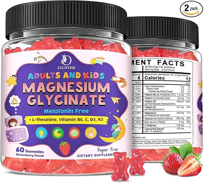 Magnesium Glycinate Gummies for Kids 4+ &amp Adults- Melatonin Free Sleep Aid Magnesium Glycinate 150/300 mg Supplements for Calm &amp Relaxation Support Sugar Free Strawberry Flavor 120 Ct