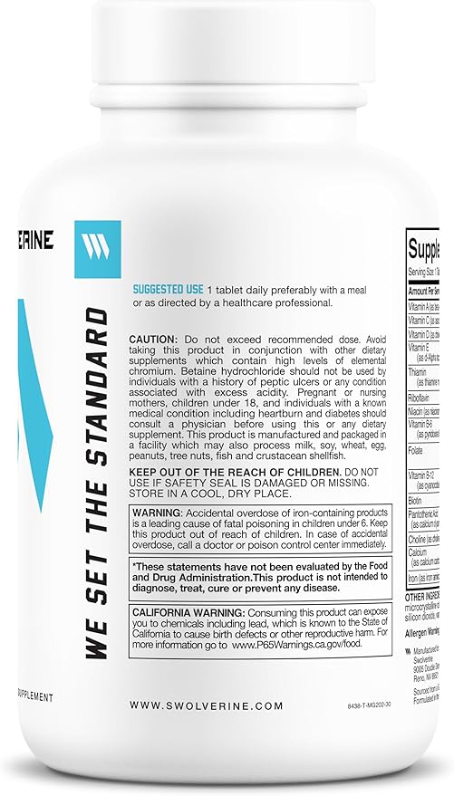 Swolverine Multivitamin for Men &amp Women – High-Potency Daily Multivitamin with B-Complex Chelated Minerals &amp Antioxidants Supports Energy Circulatory System Metabolism Immunity &amp Acti