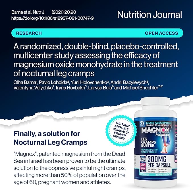 MAGNOX® Buster | Patented Clinically Tested 380mg Magnesium Supplement for Spasms &amp Leg Cramps at Night | One Capsule a Day for Almost Full Dosage | 3X More Absorption | Dead Sea Minerals (120 Cap
