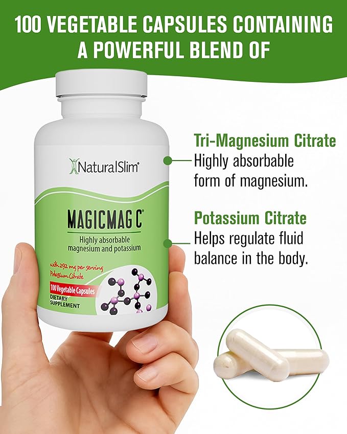 MagicMag C by NaturalSlim Magnesium Citrate Capsules for Muscle Relaxation Sleep Quality Nerve Function &amp Electrolyte Support Daily Magnesium Supplement for Men and Women 100 Capsules