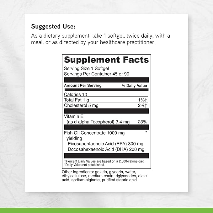 DAVINCI Labs Omega-3 1000 - Dietary Supplement to Maintain Already Normal Cholesterol Levels and Support Immune System Healthy Hair and Skin* - Gluten-Free - 45 Enteric Coated Softgels