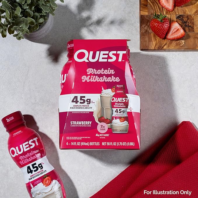 Quest Nutrition Protein Shake Vanilla Strawberry &amp Chocolate 45g Protein 2g Sugar Ready to Drink Gluten Free 12 Count (4 each Flavor)