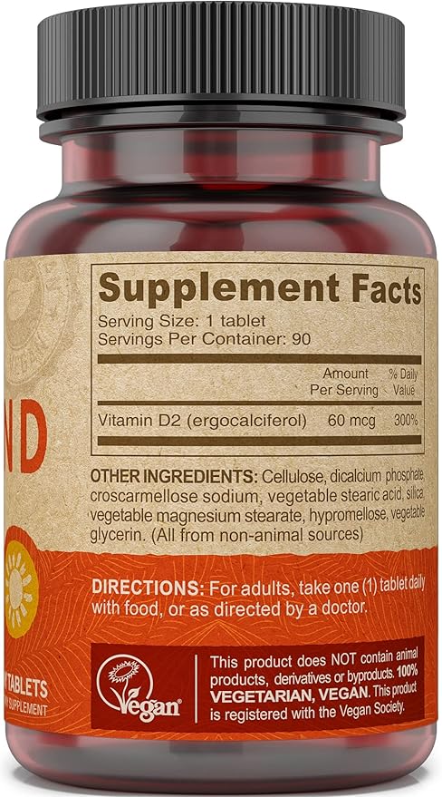DEVA Vegan Vitamin D2 60 mcg 2400 IU Ergocalciferol Supplement with No Animal Ingredients 90 Tablets (Pack of 3)