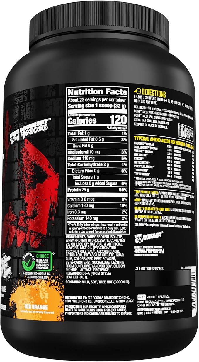 Mutant ISO Surge Whey Protein Isolate Powder Acts Fast to Help Recover Build Muscle Bulk and Strength 1.6 lb - Big Orange Dreamsicle