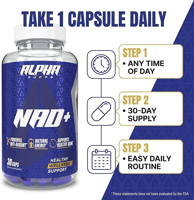Alpha Supps NAD+ Resveratrol - NMN &amp NMNH Supplement Alternative - Advanced NAD Plus Antioxidant Formula - Supports Cellular Vitality Healthy Aging Energy &amp Longevity - Ideal for Men &amp W