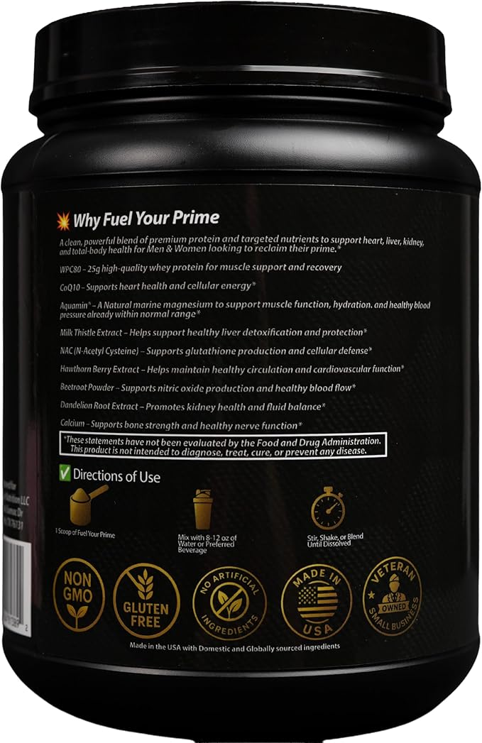 Fuel Your Prime Whey Protein Chocolate Flavor with CoQ10 and Magnesium Supports Circulation &amp Liver Function