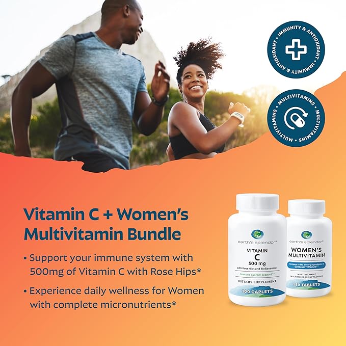 Earth's Splendor Women's Multivitamin &amp Immune Support – Supports Overall Wellness Metabolism Antioxidant Health with Vitamin B12 C D Biotin Rose Hips – Gluten-Free No Artificial Colors