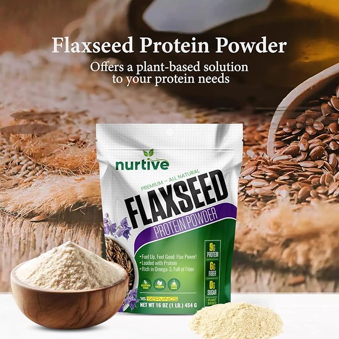 Flaxseed Protein Powder - Plant-Based Rich in Omega-3 and Antioxidants - Ideal for Post-Workout Recovery - Nutritional Boost for Smoothies &amp Baking - Non-GMO &amp Gluten-Free (16 oz / 454g)