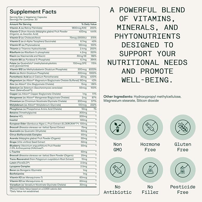 Adapt Naturals Daily Wellness Bundle – Bio-Avail Multivitamin &amp Magnesium Glycinate Supplement for Men &amp Women – 30-Day Supply