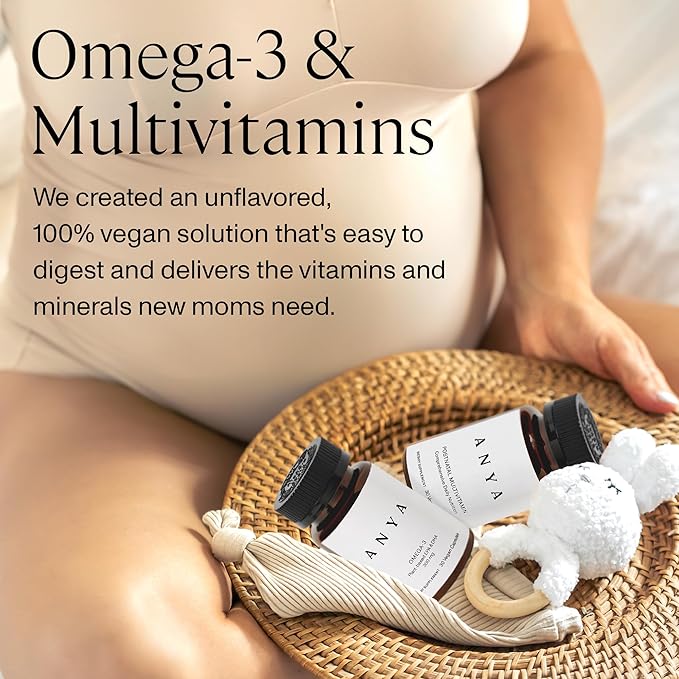 ANYA New Mom Breastfeeding Essentials Kit for Postpartum Recovery | Baby Registry Gift Set | Wellness Care Package with Postnatal Multivitamin Omega-3 Organic Lactation Tea &amp Organic Nipple Balm