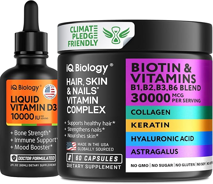 Ultimate Hair Skin &amp Immunity Support Bundle - Biotin for Hair Growth Collagen &amp Keratin for Thinning Hair Vitamin D3 for Strong Bones Teeth and Enhanced Immune Function