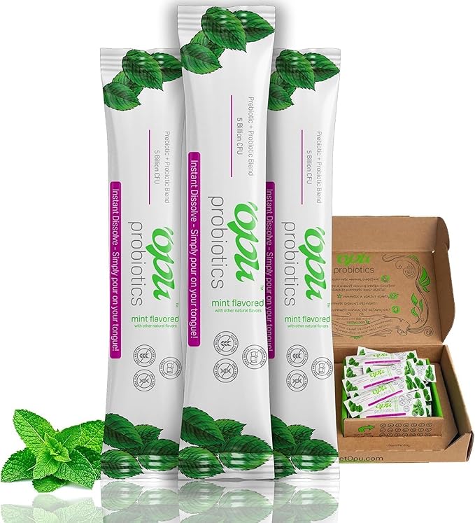'Opu Probiotics Mint Instant-Dissolve - One Month Supply - 5 Billion CFU's - Men Women &amp Children w/Prebiotics Sugar Free Gluten Free Non GMO