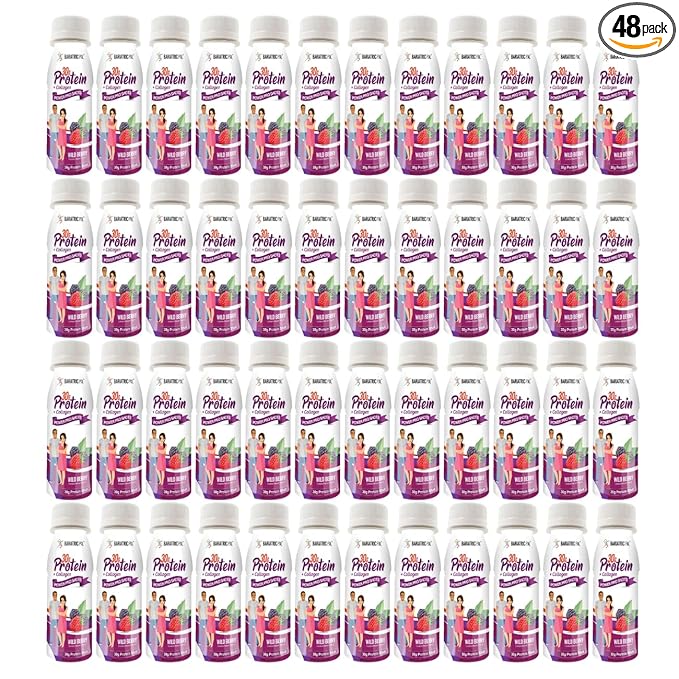 BariatricPal 30g Whey Protein &amp Collagen Power Pro Shots - Wild Berry (48 Bottles)