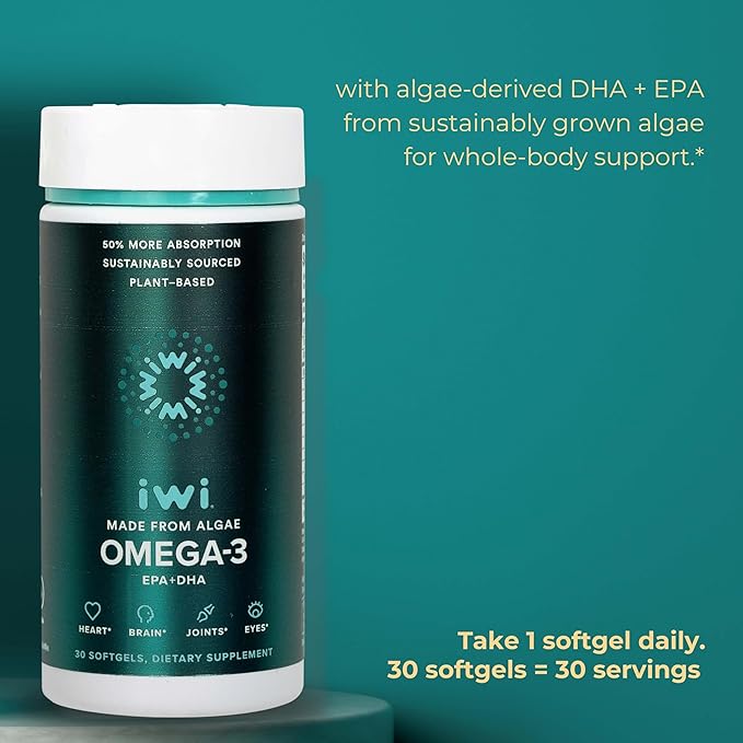 Iwi Omega-3 &amp DHA Omega-3 Bundle 30 Servings Vegan Plant-Based Algae Omega 3 Krill &amp Fish Oil Alternative No Fishy Aftertaste