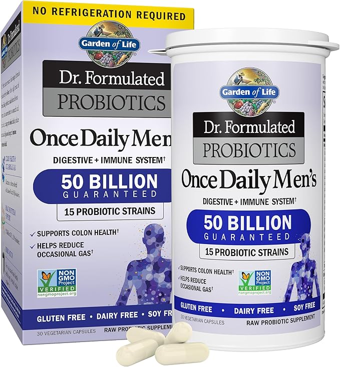 Garden of Life Probiotics for Men Dr Formulated 50 Billion CFU &amp Dr. Formulated - Acidophilus Probiotic Supports Urinary Tract Health Digestive Balance - Gluten Dairy and Soy-Free 60 Count