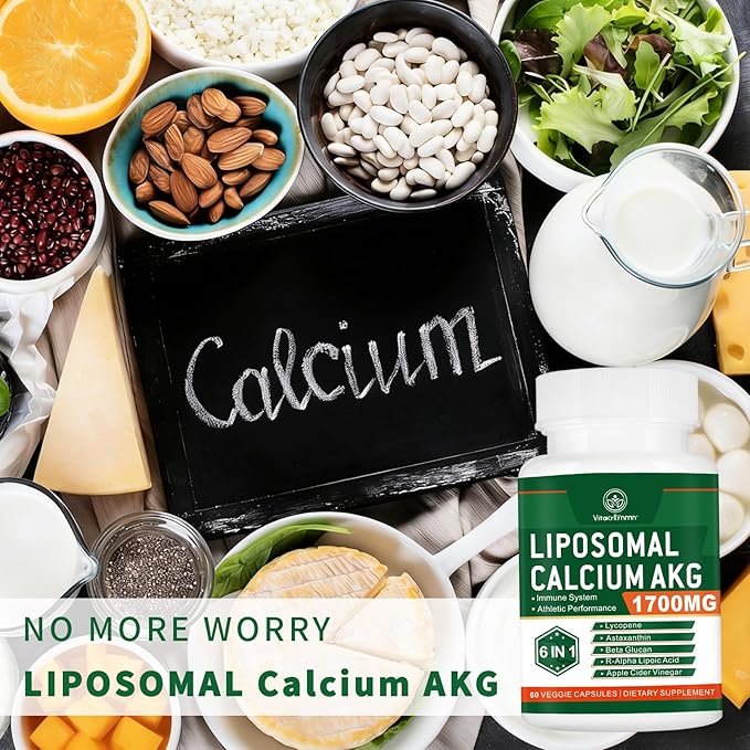 Liposomal Calcium AKG Supplement 1700 MG - High Absorption Calcium Supplement for Women AKG Supplement for Cellular Energy Metabolic Function - 120 Capsules