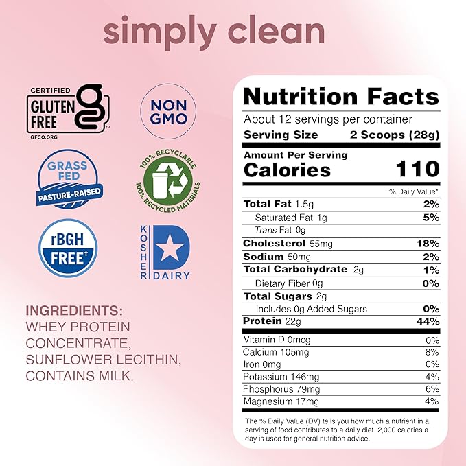 Simply tera's Pure Whey Protein Powder - Grass Fed Whey Protein Powder Clean &amp Natural Unflavored Non-GMO Kosher Unsweetened - 12 Oz.