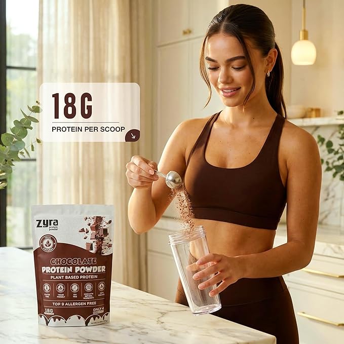 Zyra Pea Protein Powder Chocolate – 18g Plant Based Protein Vegan Dairy Free Gluten Free Soy Free Top 9 Allergen Free Low Carb Keto Friendly Smooth Mixing Easy to Digest