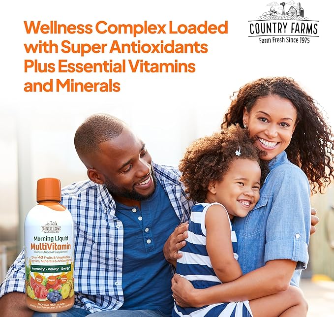 Country Farms Liquid Multivitamin Vitamins and Minerals for Immune Support and Energy Herbal Blend Vegan Multivitamin for Women and Men Gluten Free Tropical Fruit Flavor 32 fl oz