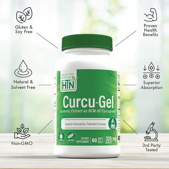 Health Thru Nutrition Curcu-Gel Turmeric Curcumin Complex BCM-95 Softgels 325mg (Pack of 60)